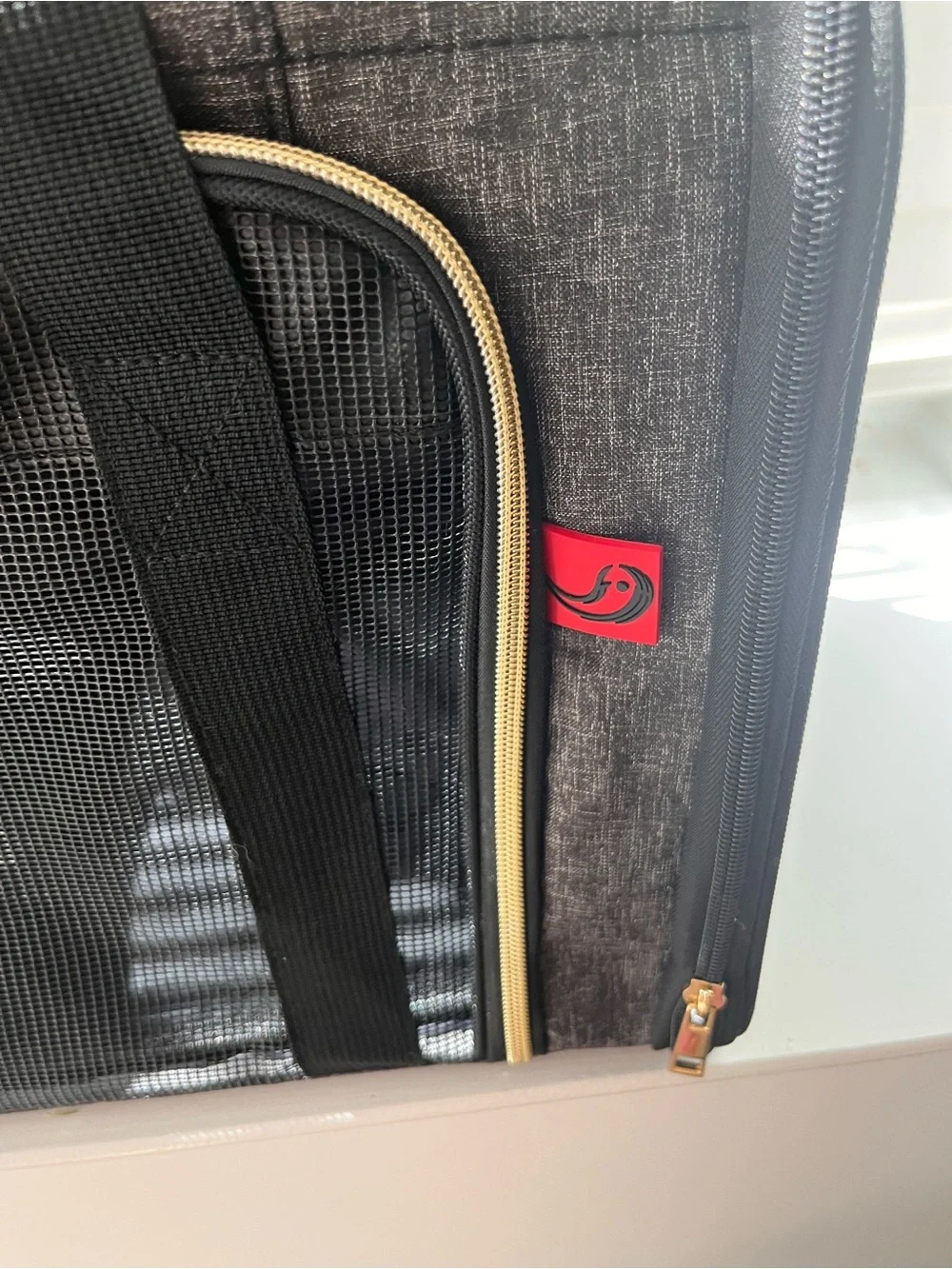 Small Pet Black and Gold Travel Carry Bag with Mesh Front
